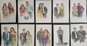 Watercolor and ink guest portraits examples